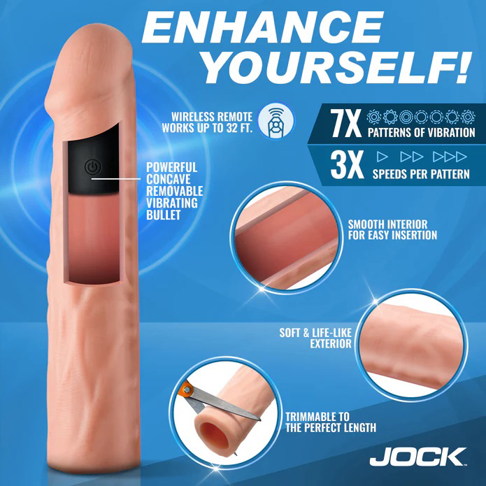 Jock Vibrating Penis Extension with Remote - Light - Image 2