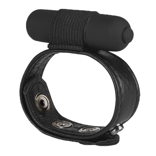 The Macho Collection Snap-on Vibro Cock and Ball Strap - Black - Image 2