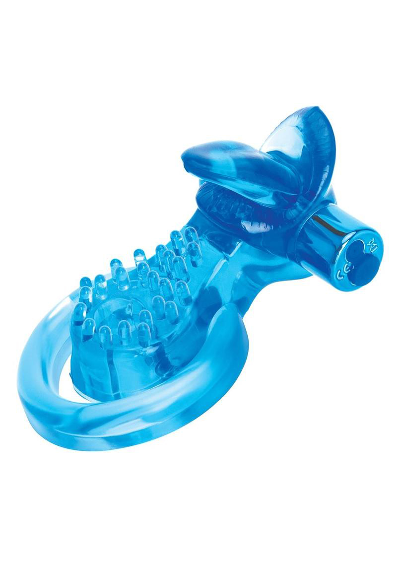 Bodywand Rechargeable Duo Ring With Clit Tickler - Blue - Image 2