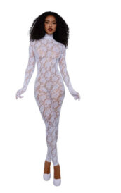 Gloved Bodystocking Dmnd - Os - White