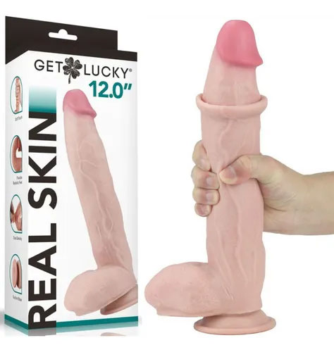 Get Lucky Real Skin 12 Dual Layer Dildo Beige - Image 3