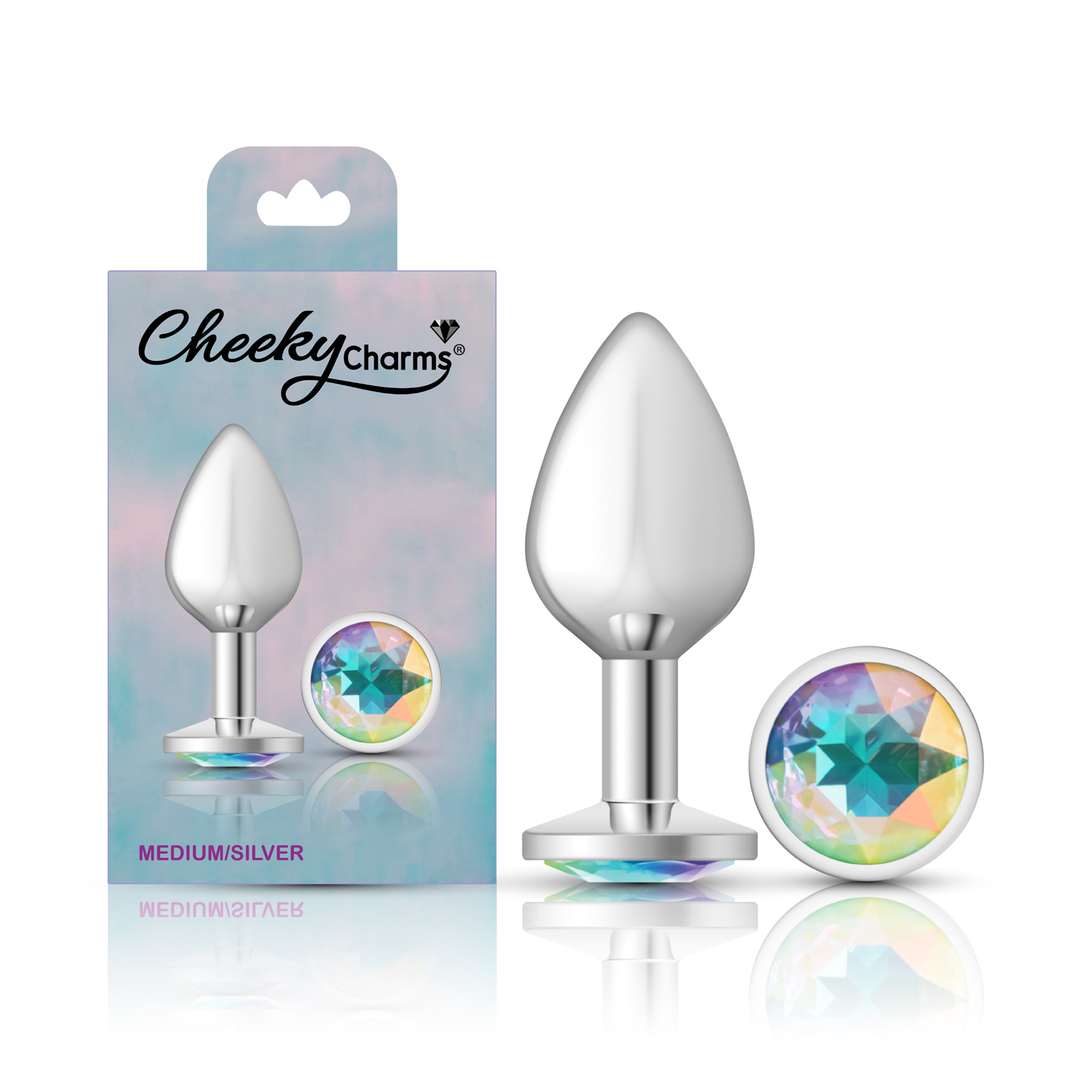 Clear Iridescent Round Gem Silver Metal Plug - Md - Image 5