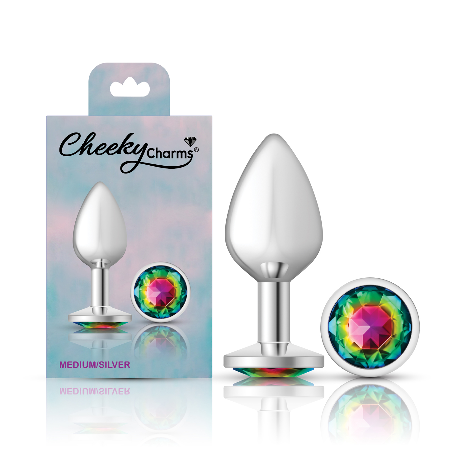 Rainbow Round Gem Silver Metal Plug - Md - Image 5