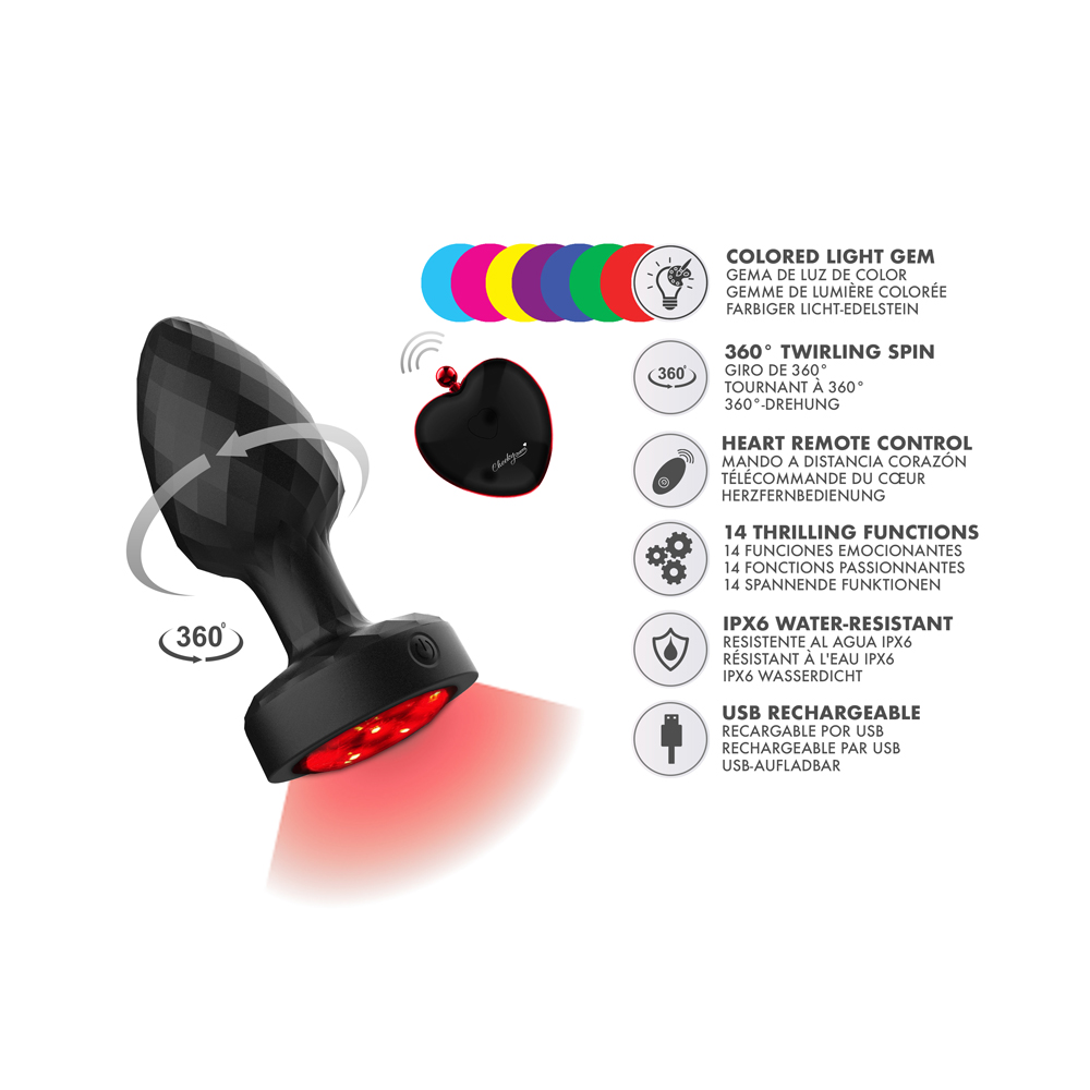 Twila Twirling Smoke Gem Light Up Vibrating Plug With Blk Heart Remote - Image 5