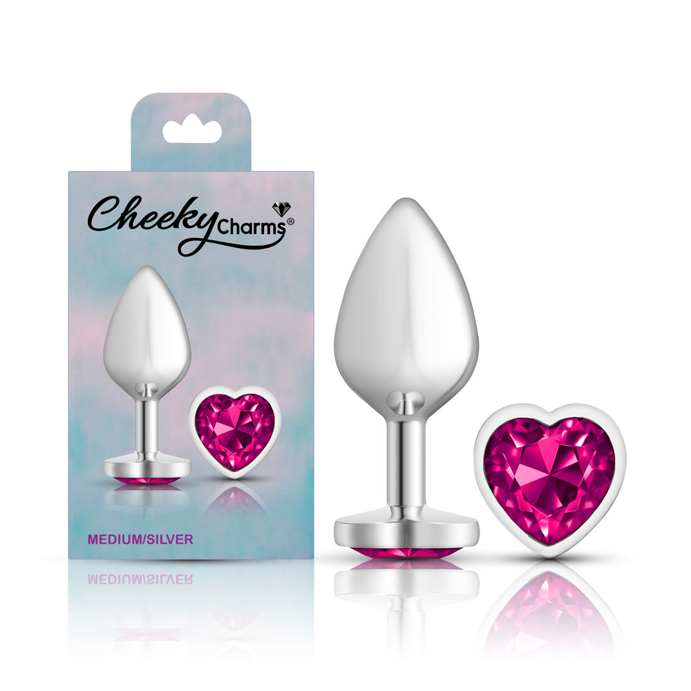 Bright Pink Heart Gem Silver Metal Plug - Md - Image 3