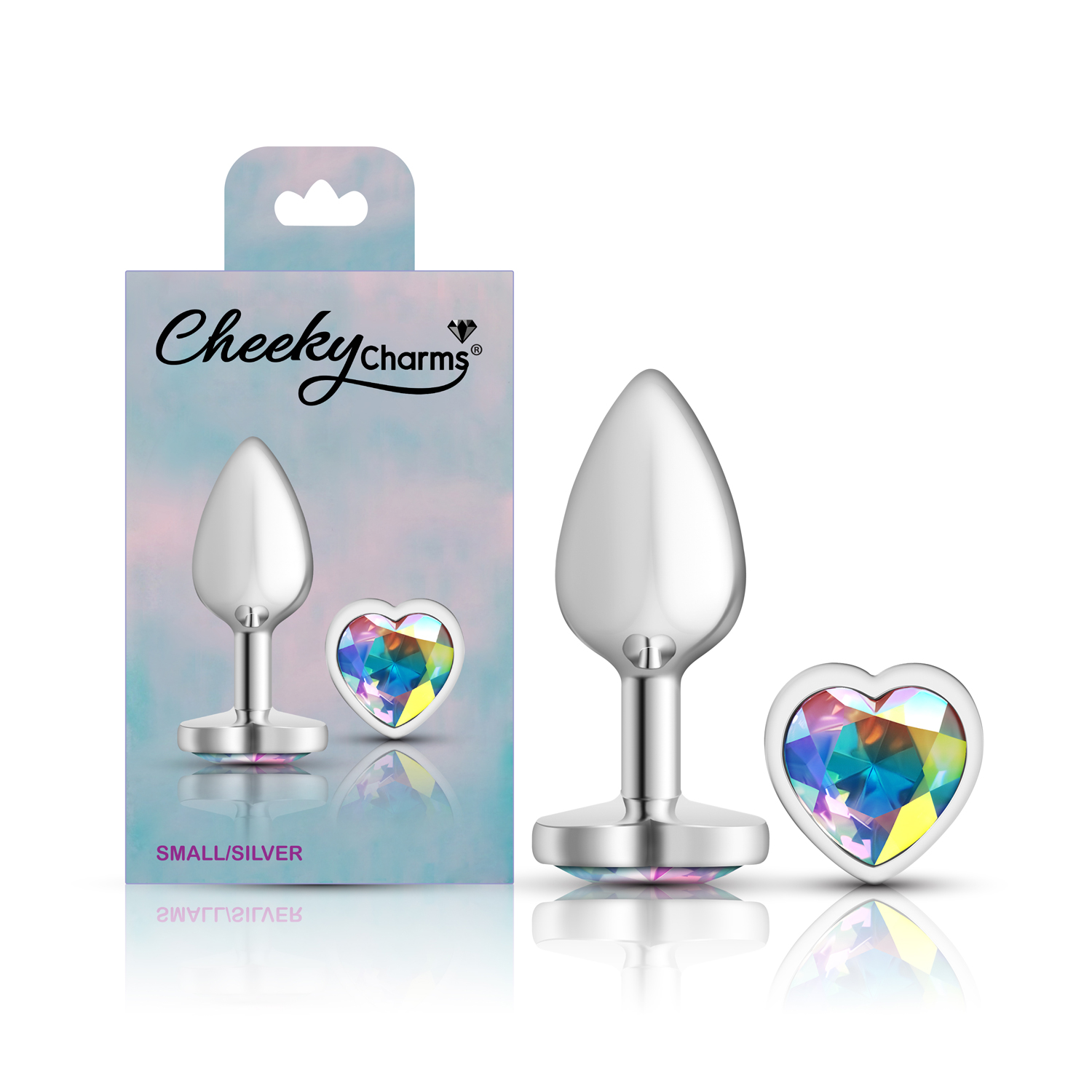 Clear Iridescent Heart Gem Silver Metal Plug - Sm - Image 5
