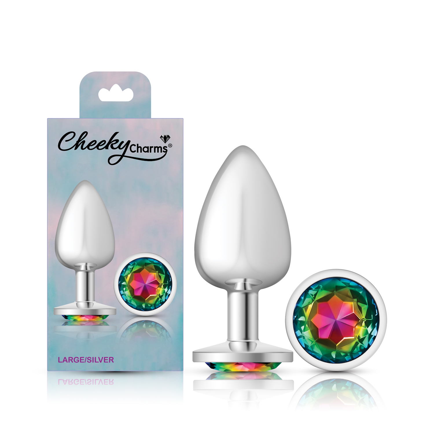 Rainbow Round Gem Silver Metal Plug - Lg - Image 5