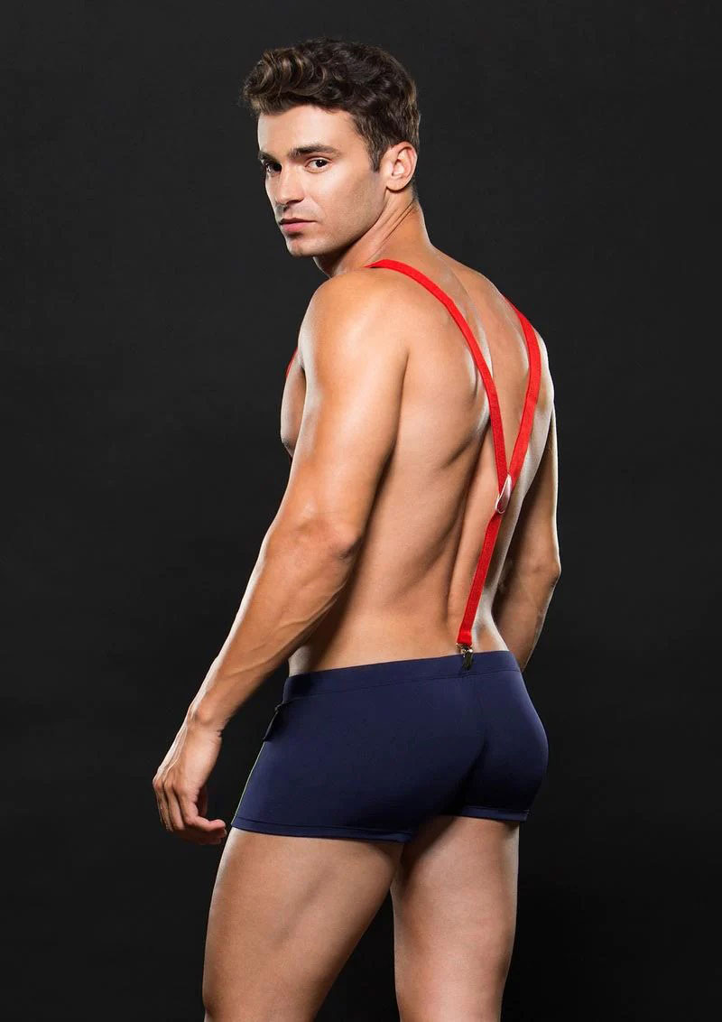 Fireman Bottom With Suspenders 2 Pc - Large/xlarge - Navy Blue/red - Image 2